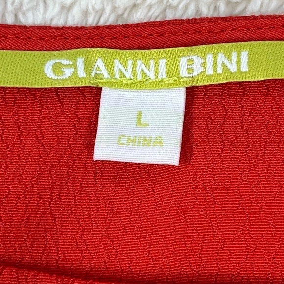 GIANNI BINI Orangish-Red 3/4 Sleeve with Ties Blouse, Super Cute! Size Large - Picture 2 of 9